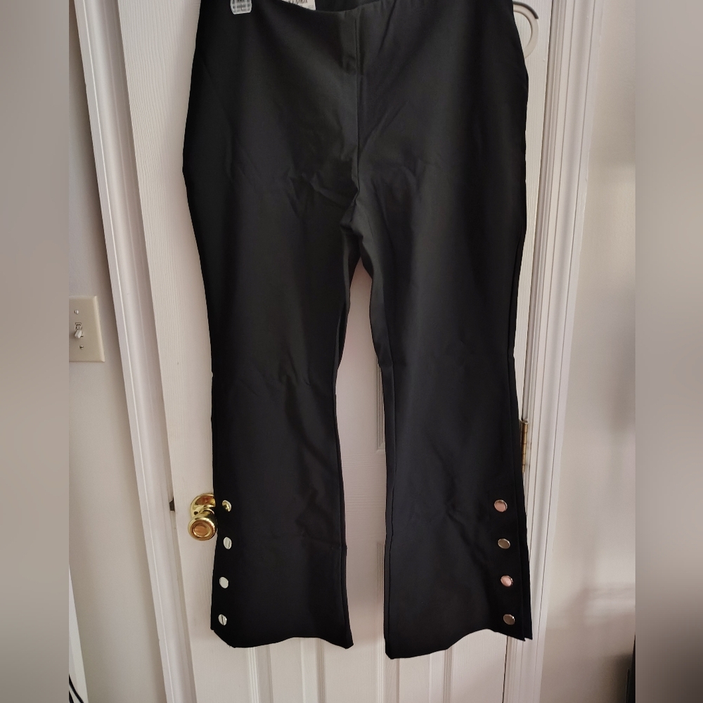 Black Flared Pants with Silver Button Accents